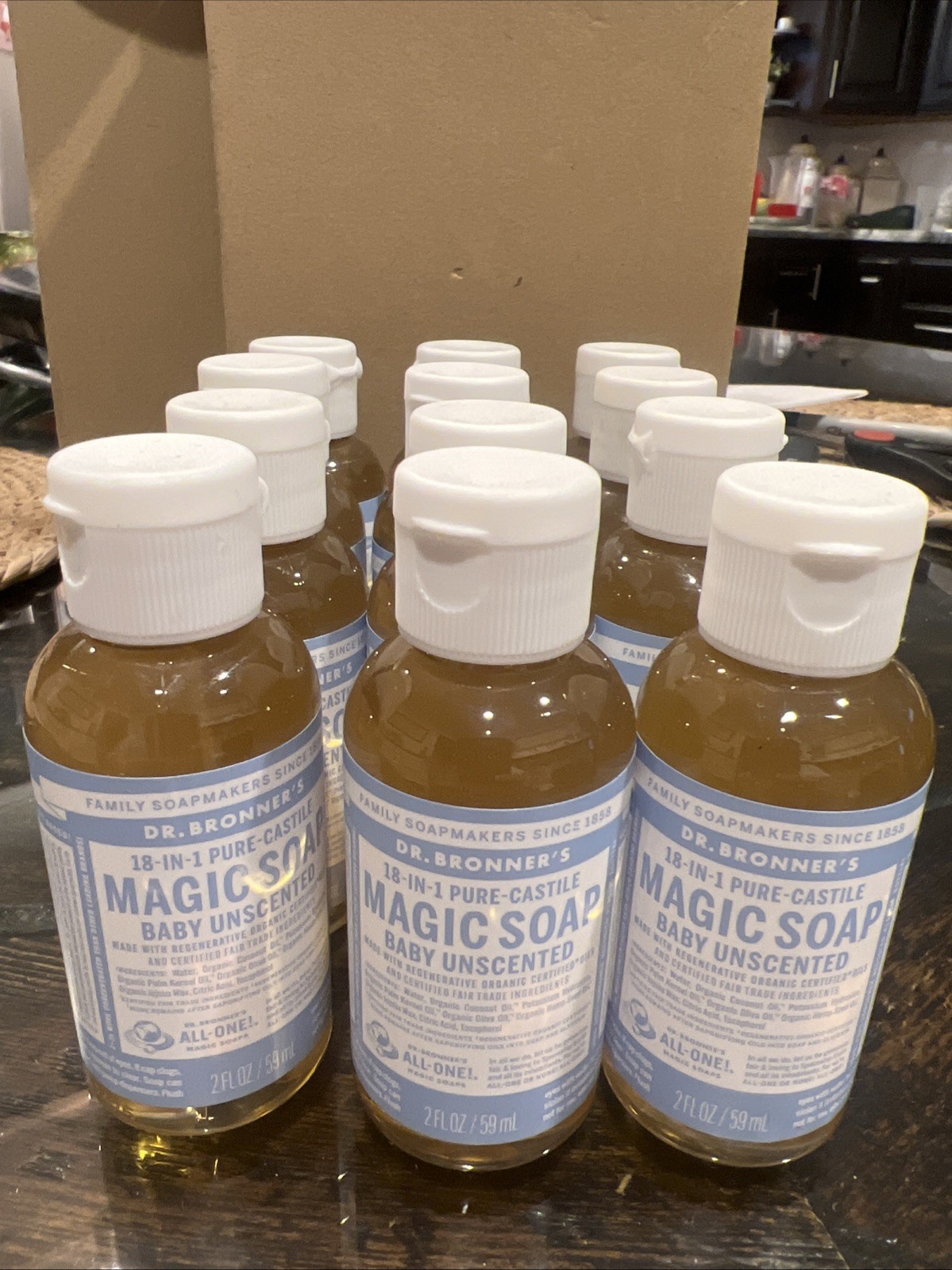 12X Dr. Bronner’s -Pure-Castile Liquid Soap, Baby Unscented, Travel Size, 2Fl Oz