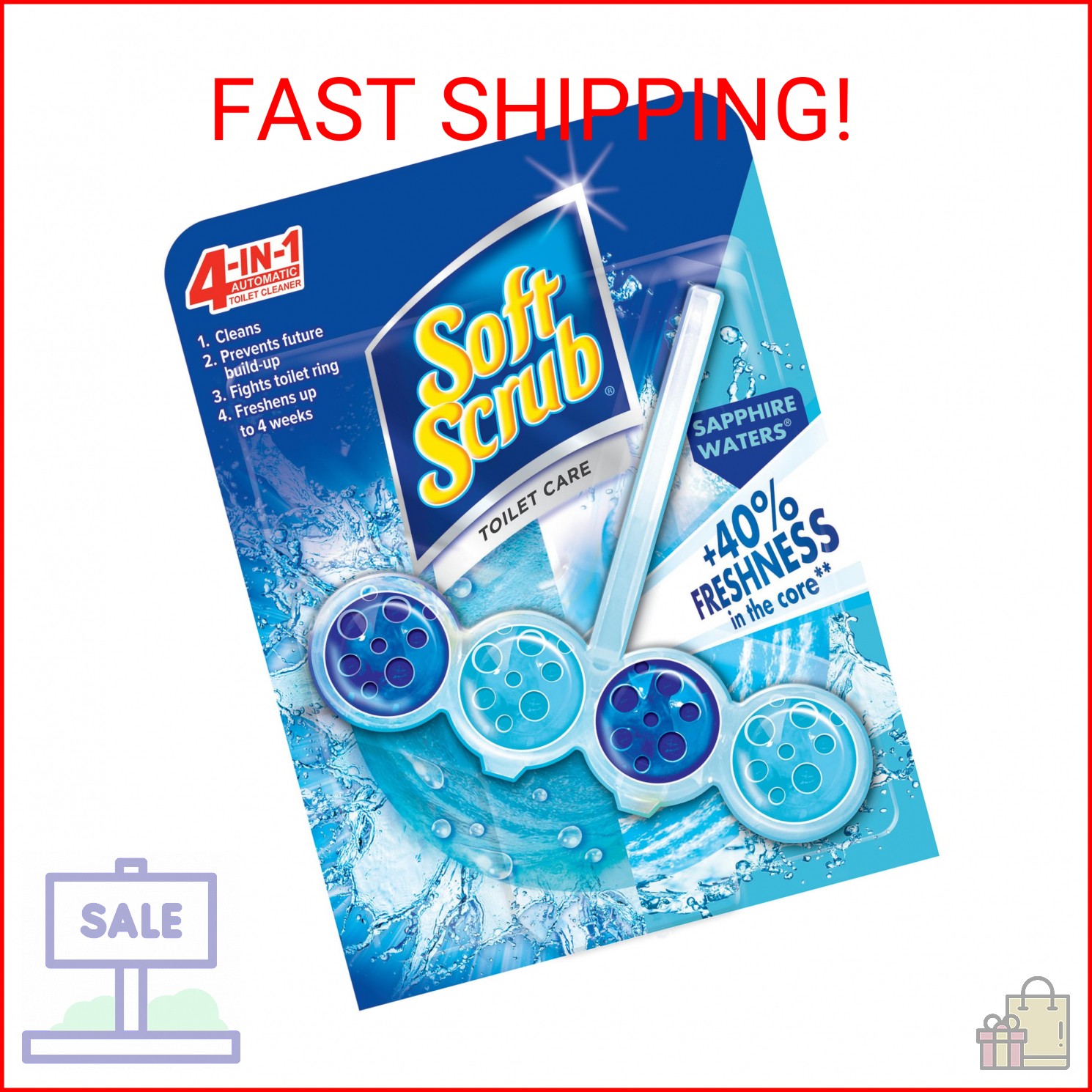 Soft Scrub 4-in-1 Rim Hanger Toilet Bowl Cleaner, Sapphire Waters, 6 Count