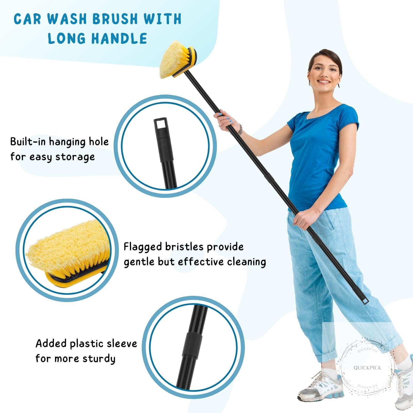 Car Wash Brush with Long Handle, 55” Vehicles Exterior Washing Supplies, Soft