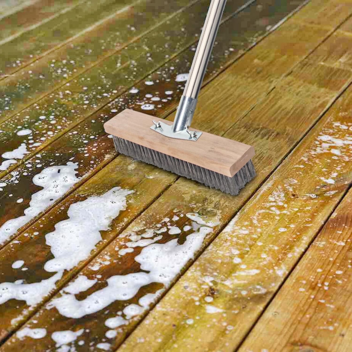 Stainless Steel Wire Scrub Brush with Long Handle for Deck, Concrete, Pati