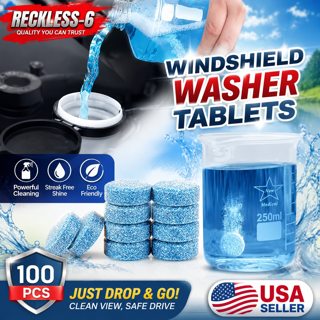 100 Car Winter Windshield Washer Wiper Fluid Concentrated Tablets Glass Cleaner
