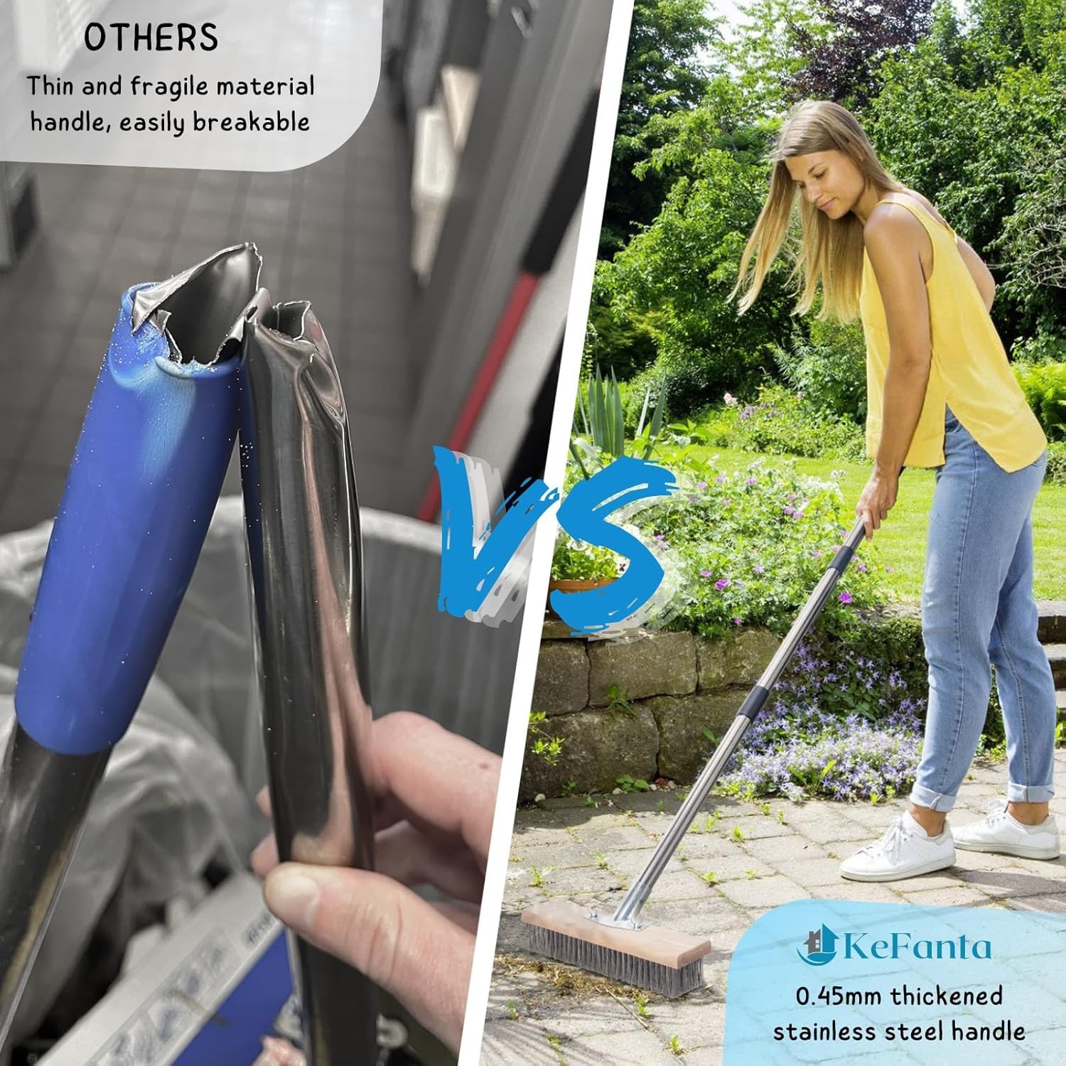 Stainless Steel Wire Scrub Brush with Long Handle for Deck, Concrete, Pati