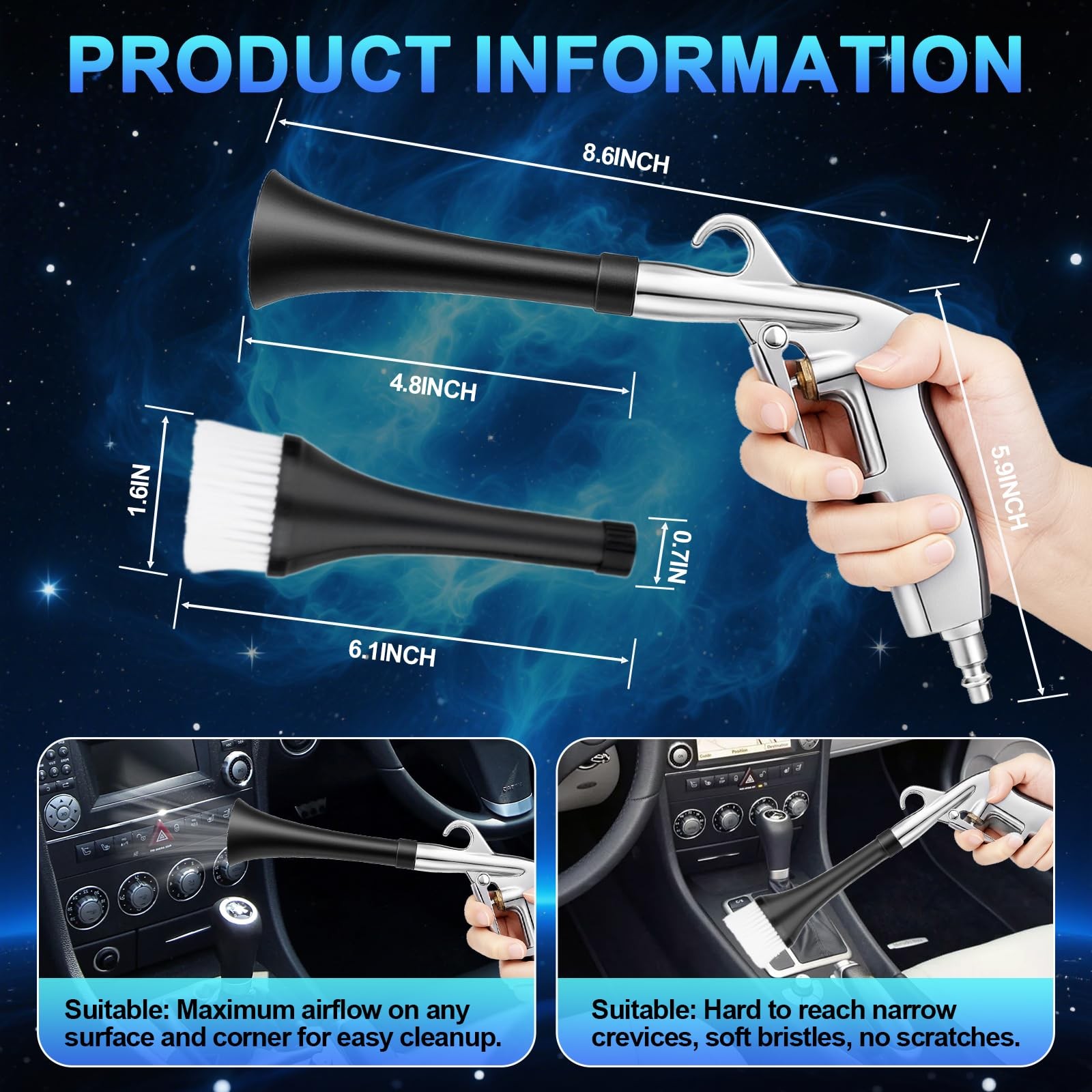 2 Nozzles Air Cleaning Gun, Dry Cleaning Gun Quickly Blasts Dust, Dirt and Gr…