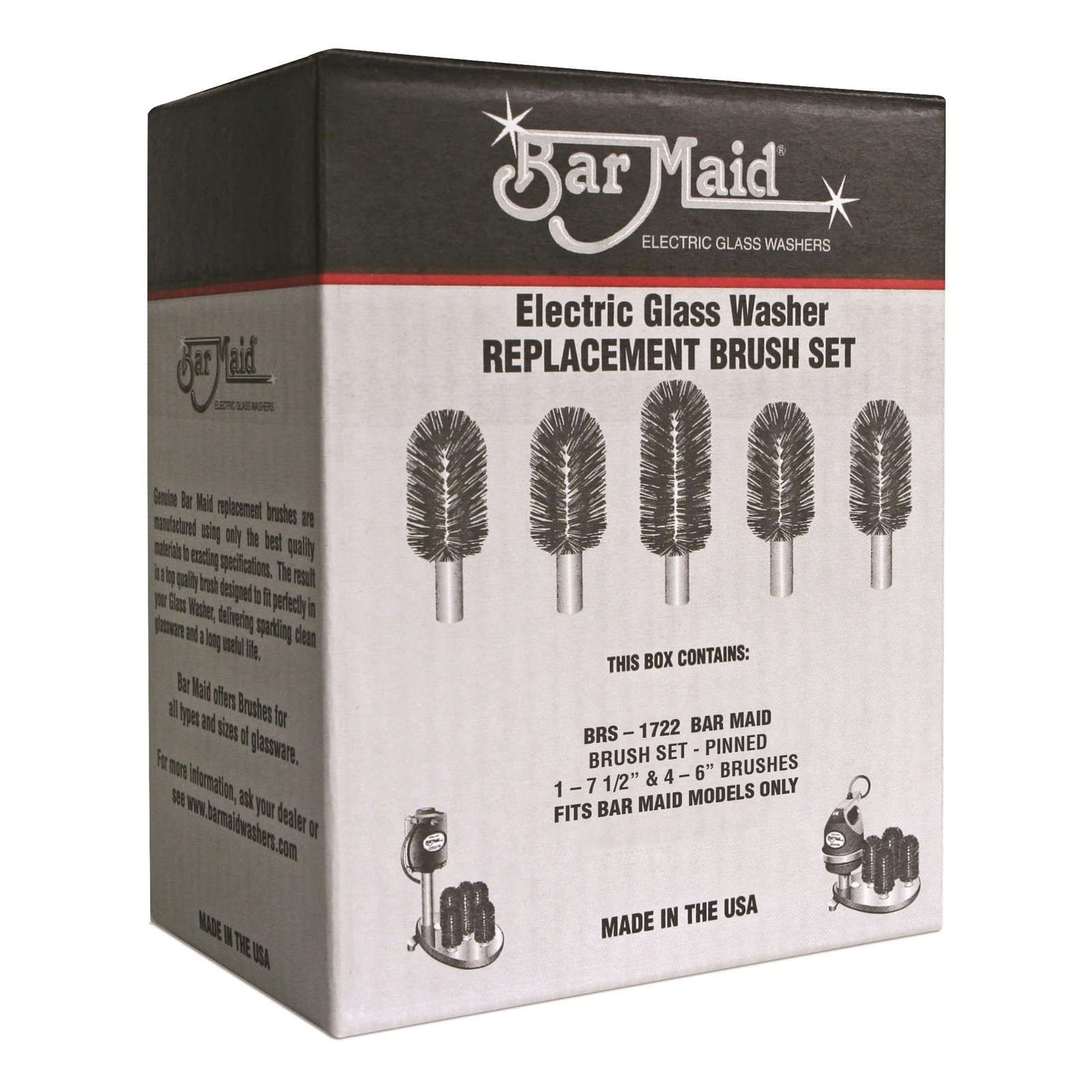 BRS-1722 Brush Set for Glass Washer, Includes Four 6 Inch Brushes and 7.5 Inc…