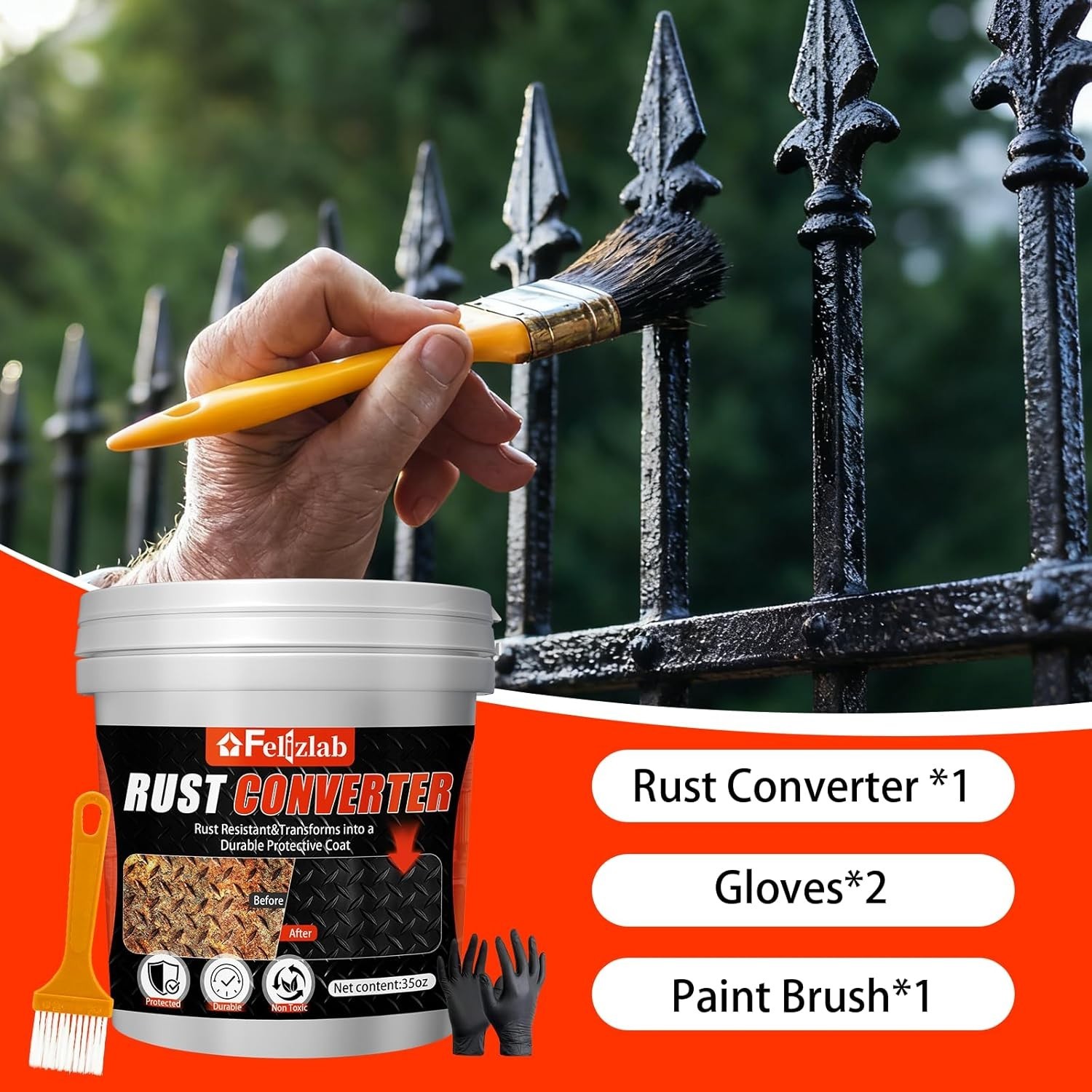 2-In-1 Rust Converter & Metal Primer, 35 Floz Automotive Rust Remover Paint for