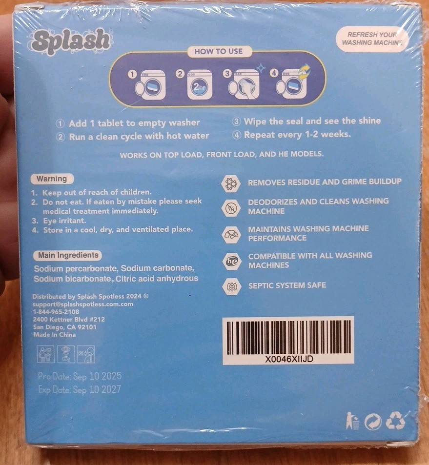 Splash Eco Friendly Washing Machine Cleaner Pack of 6 120g Tablets Safe Septic