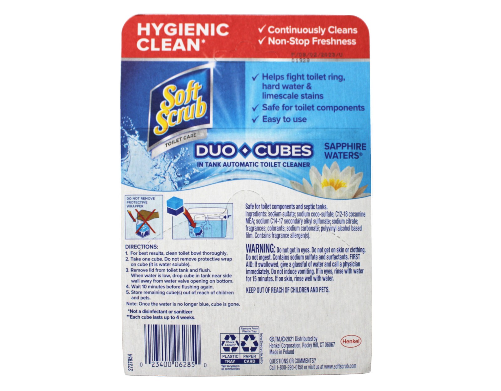 Soft Scrub In-Tank Toilet Cleaner Duo-Cubes, Sapphire Waters, 2 Count – 6 Pack