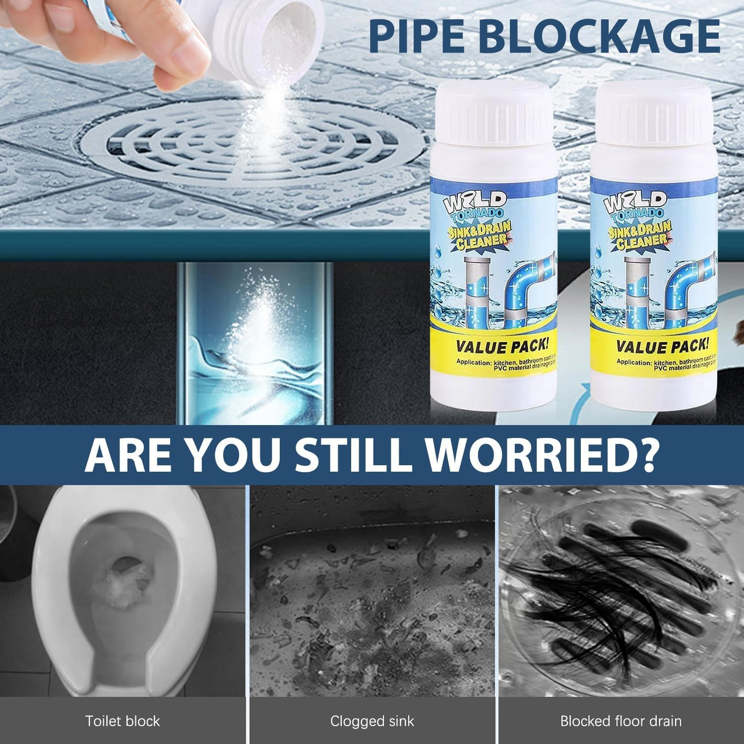 2Pc Wild Sink and Drain Cleaner – Fast Foaming for Kitchen & Pipes