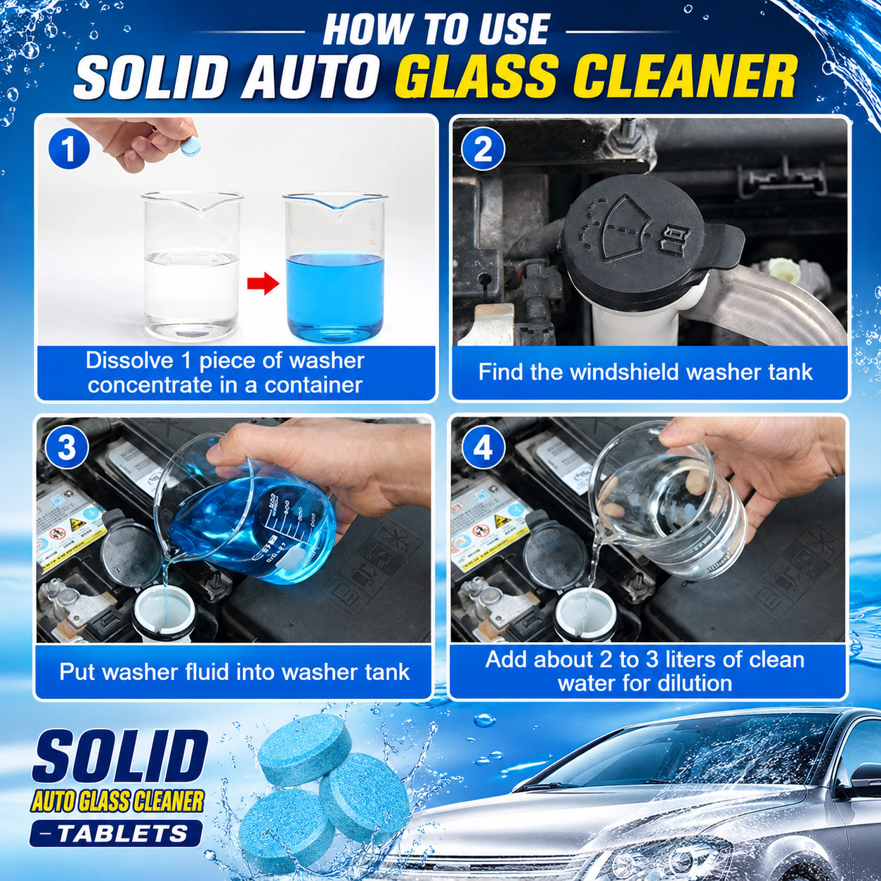 100 Car Winter Windshield Washer Wiper Fluid Concentrated Tablets Glass Cleaner