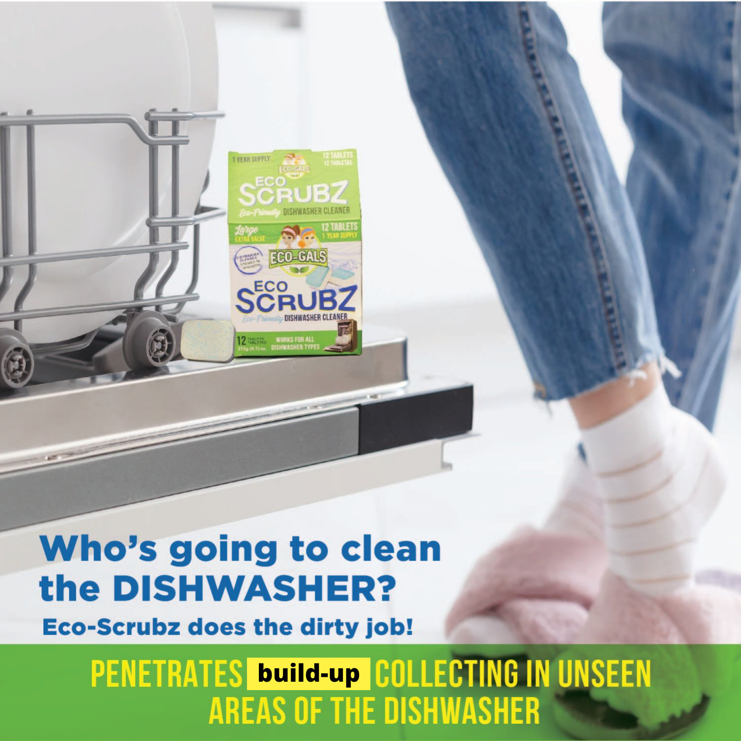 Eco-Gals Eco Scrubz Deep Dishwasher Machine Cleaner Unscented, 12 Count Tablets