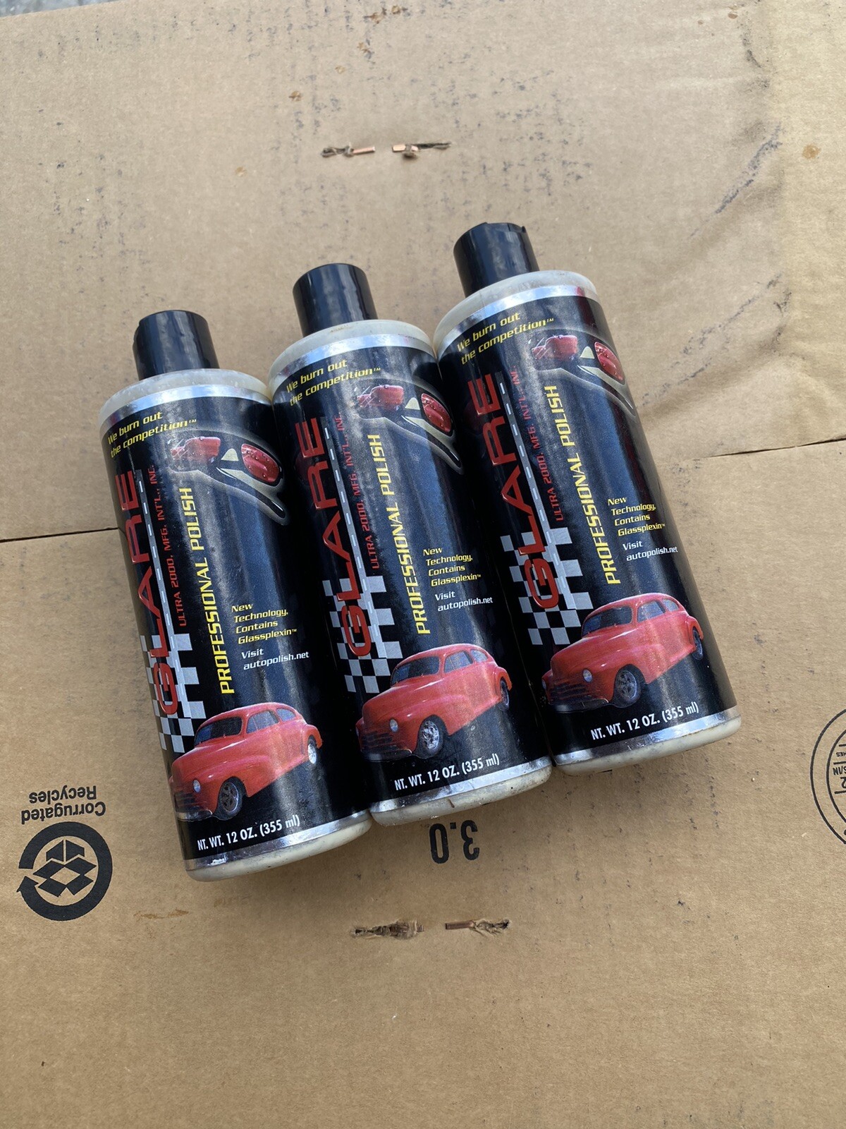 GLARE Ultra 2000 PROFESSIONAL Auto POLISH Wax NOT PESTICIDES 12OZ 3 Bottles Lot