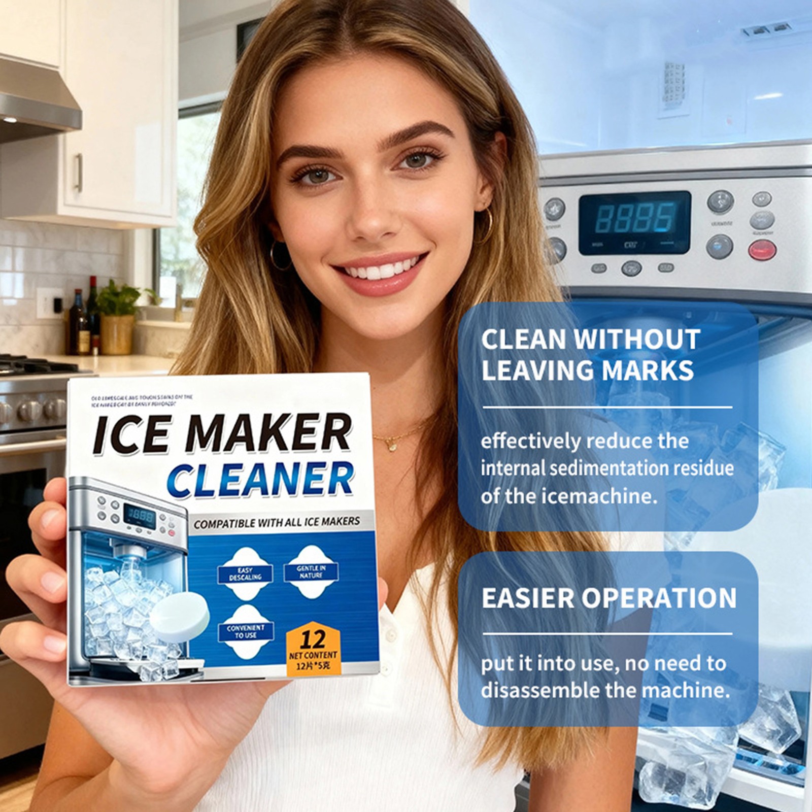 Ice Machine Cleaner Maker Descaler 12 Pieces ACTIVE Clean Deodorizing Tablets/