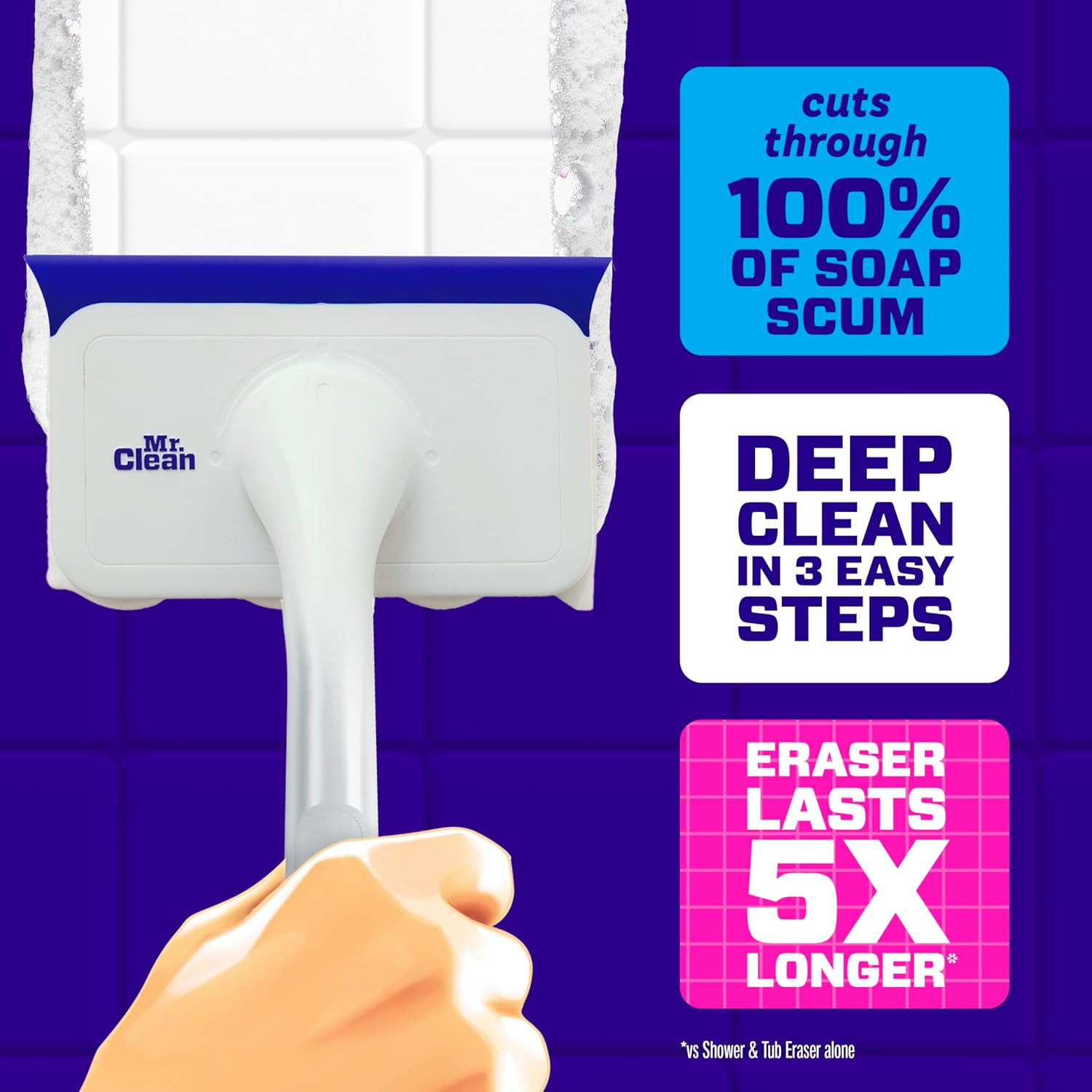 Mr. Clean Magic Eraser Shower & Tub Scrubber, Bathroom Cleaner, All in One Bathr