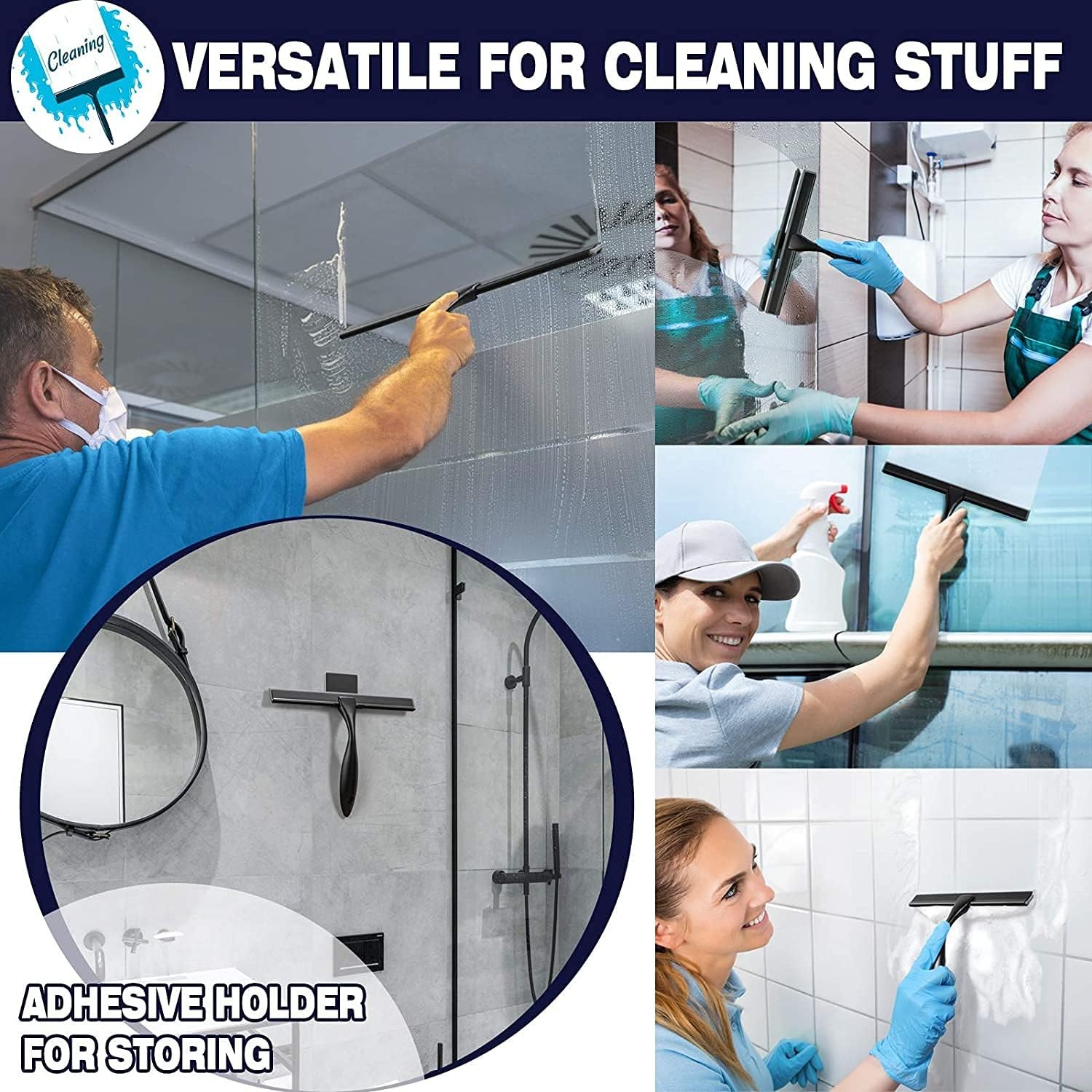 Shower Squeegee, 10-Inch Matte Black Squeegee, All-Purpose Stainless Steel Squee