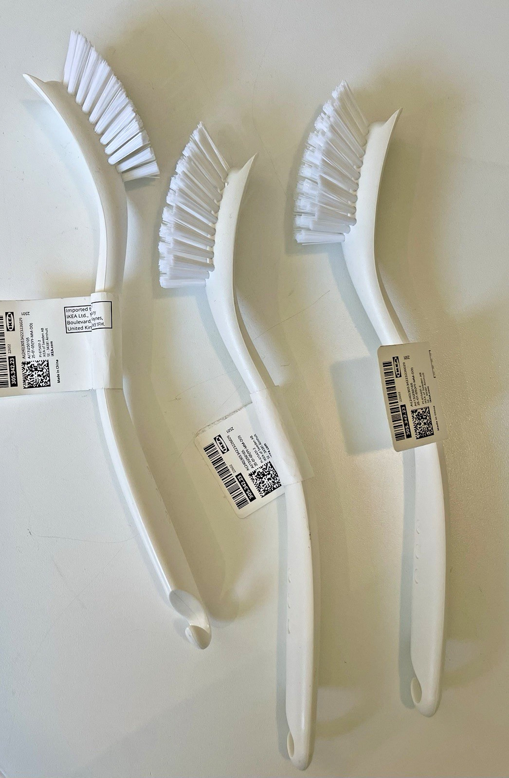 3 IKEA Kitchen Dish Brushes with Hooks Antagen Cleaning White Scrub Brush
