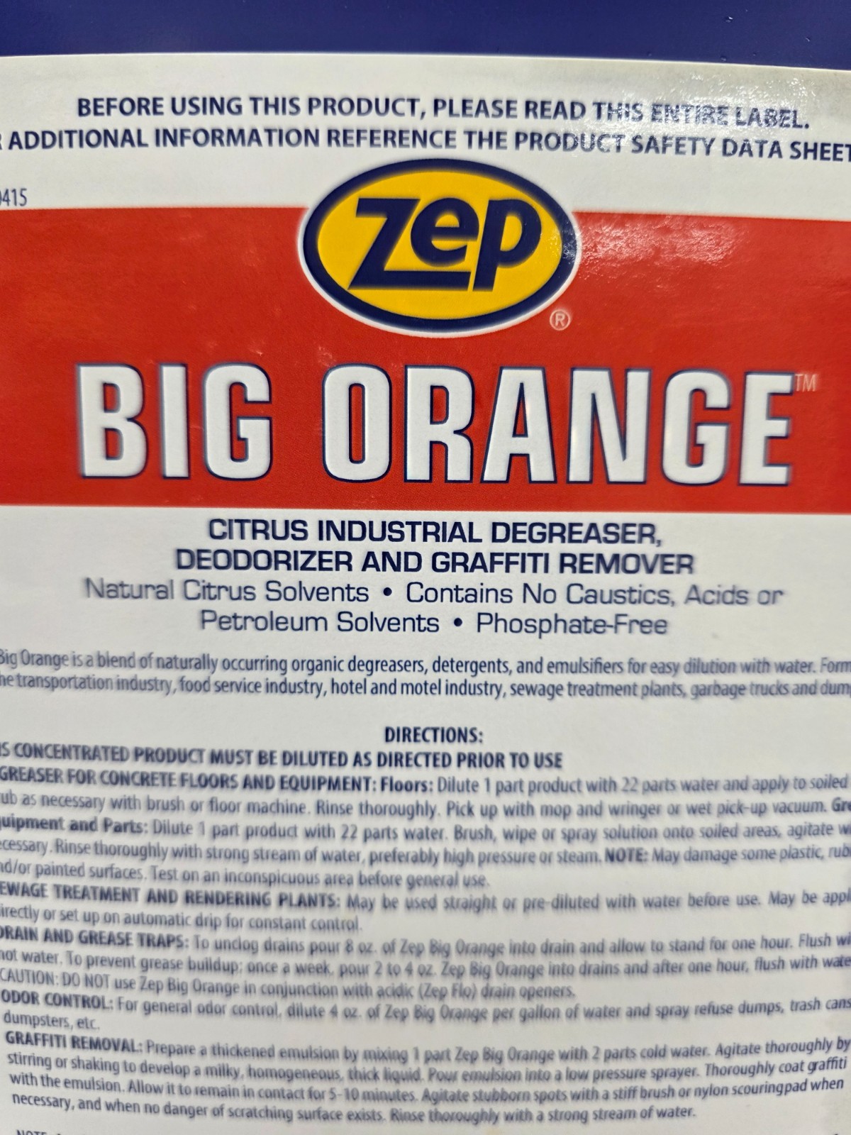 Zep 41524 Big Orange Heavy Duty Liquid Citrus Degreaser – 1 Gallon